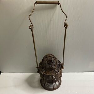 Primitive Rustic Candle Holder Brown Wire Woven Lantern